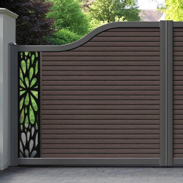 Hudson Blossom Curved Top Driveway Gate - Mid Brown - End Screen