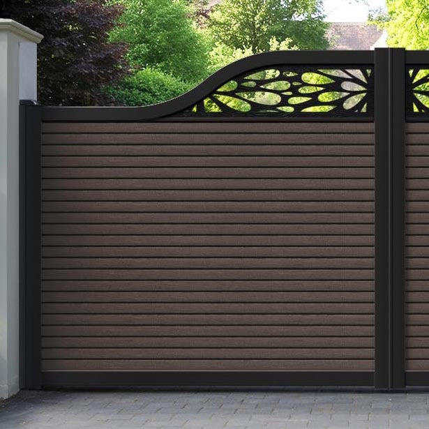 Hudson Blossom Curved Top Driveway Gate - Mid Brown - Top Screen