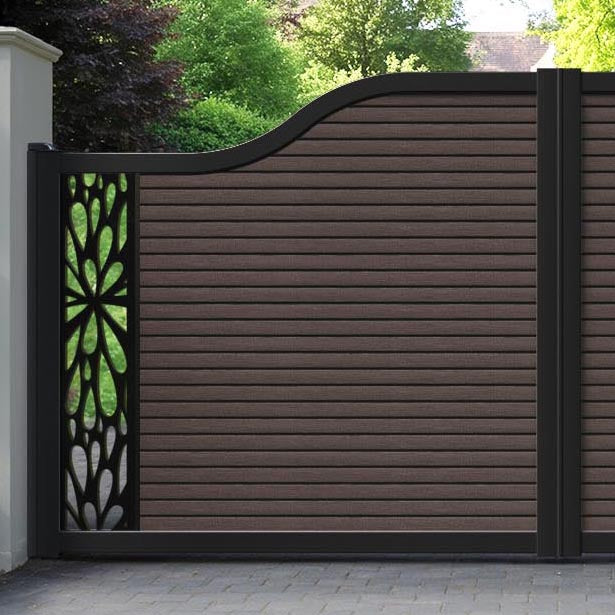Hudson Blossom Curved Top Driveway Gate - Mid Brown - End Screen