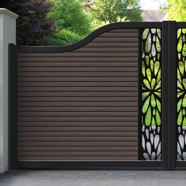 Hudson Blossom Curved Top Driveway Gate - Mid Brown - Middle Screen