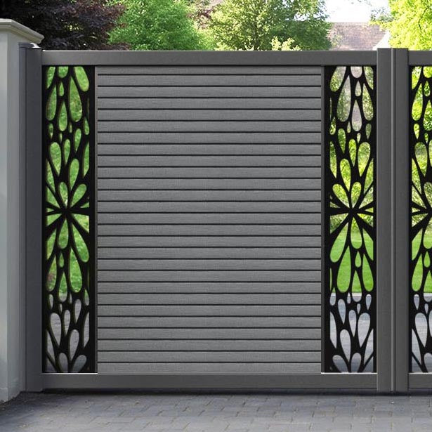 Hudson Blossom Straight Top Driveway Gate - Mid Grey - Middle & End Screen