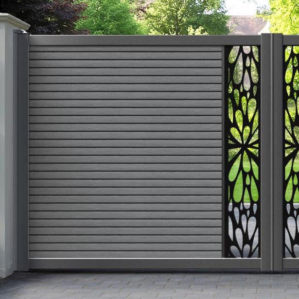Hudson Blossom Straight Top Driveway Gate - Mid Grey - Middle Screen