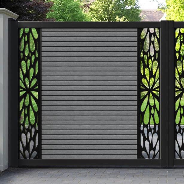 Hudson Blossom Straight Top Driveway Gate - Mid Grey - Middle & End Screen