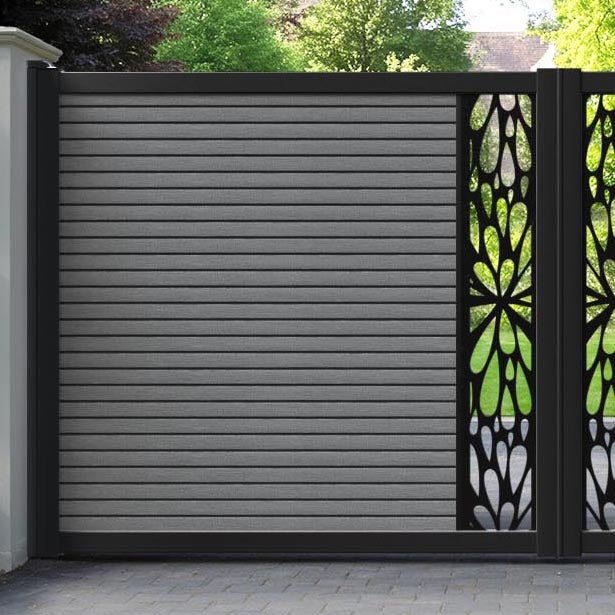 Hudson Blossom Straight Top Driveway Gate - Mid Grey - Middle Screen
