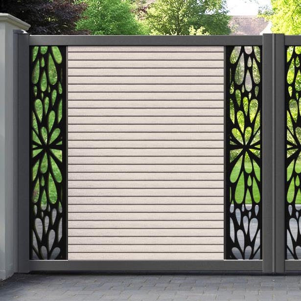 Hudson Blossom Straight Top Driveway Gate - Mid Stone - Middle & End Screen