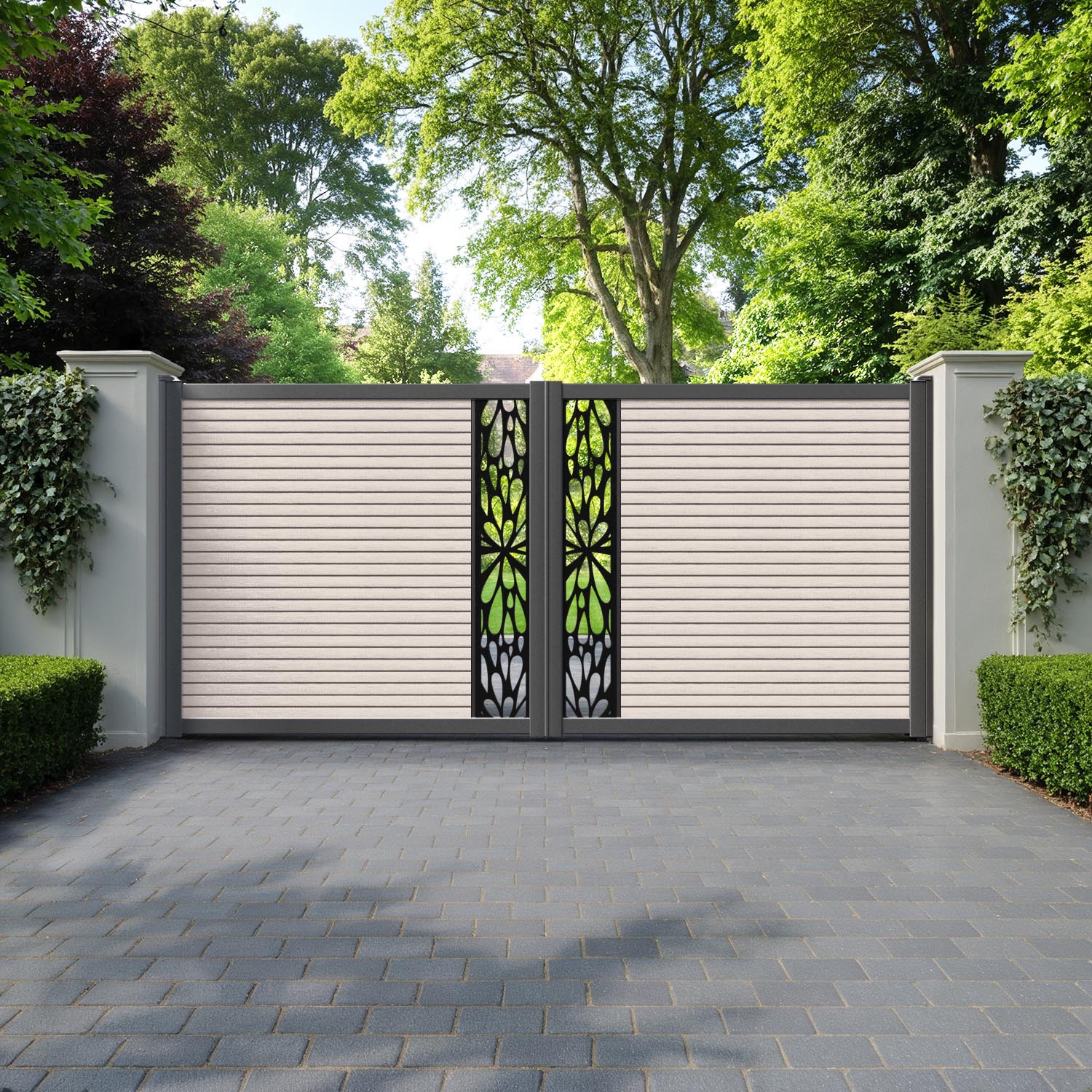 Hudson Blossom Straight Top Driveway Gate - Mid Stone - Middle Screen