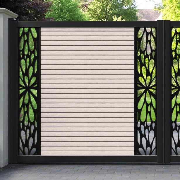 Hudson Blossom Straight Top Driveway Gate - Mid Stone - Middle & End Screen