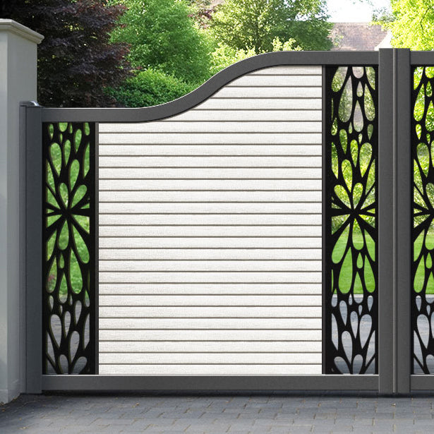 Hudson Blossom Curved Top Driveway Gate - Light Stone - Middle & End Screen