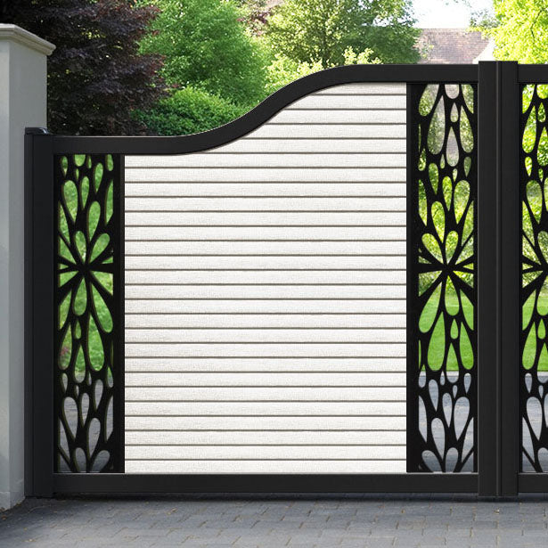 Hudson Blossom Curved Top Driveway Gate - Light Stone - Middle & End Screen