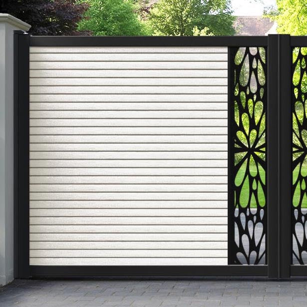 Hudson Blossom Straight Top Driveway Gate - Light Stone - Middle Screen