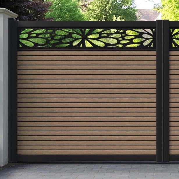 Hudson Blossom Straight Top Driveway Gate - Teak - Top Screen