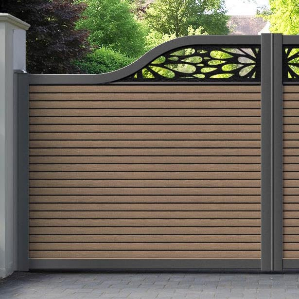 Hudson Blossom Curved Top Driveway Gate - Teak - Top Screen