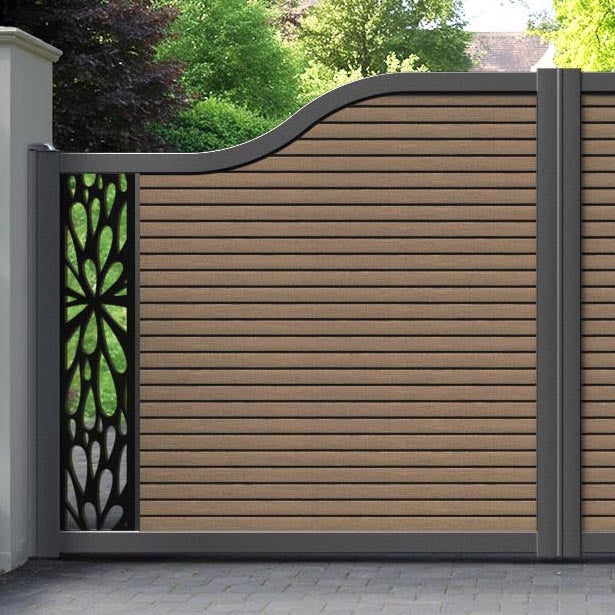 Hudson Blossom Curved Top Driveway Gate - Teak - End Screen