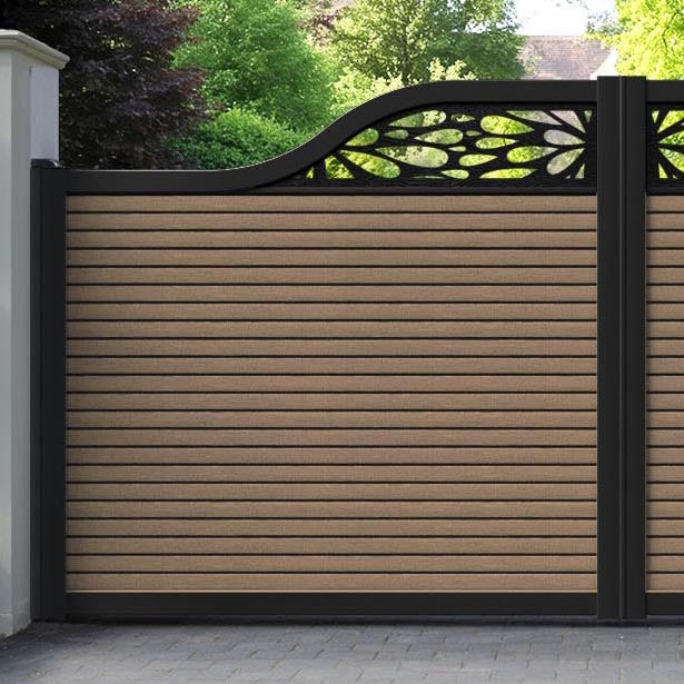Hudson Blossom Curved Top Driveway Gate - Teak - Top Screen