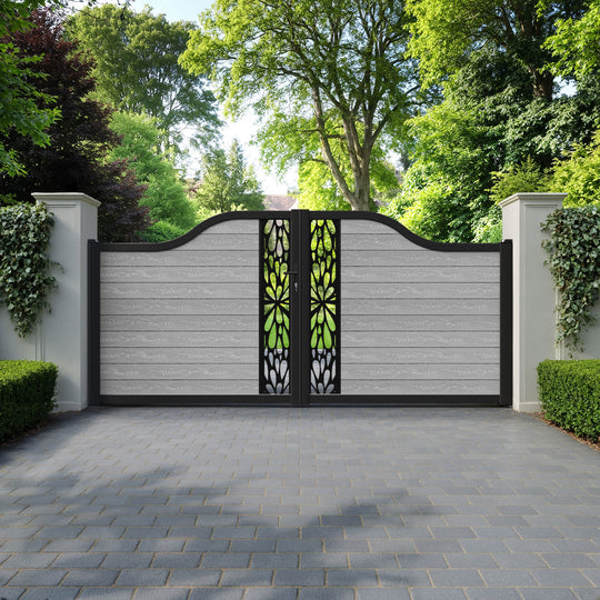 Classic Blossom Curved Top Driveway Gate - Light Grey - Middle Screen