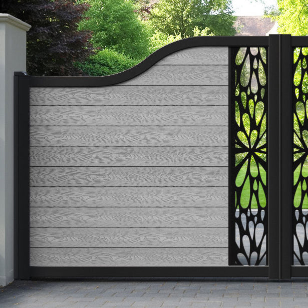 Classic Blossom Curved Top Driveway Gate - Light Grey - Middle Screen