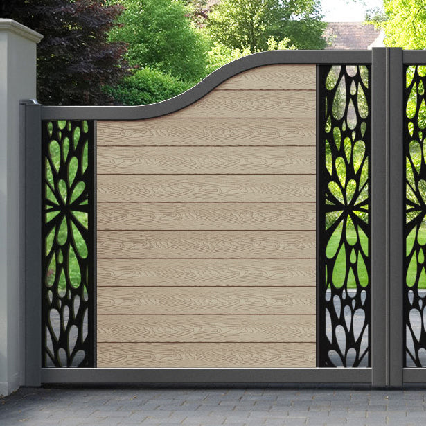 Classic Blossom Curved Top Driveway Gate - Light Oak - Middle & End Screen