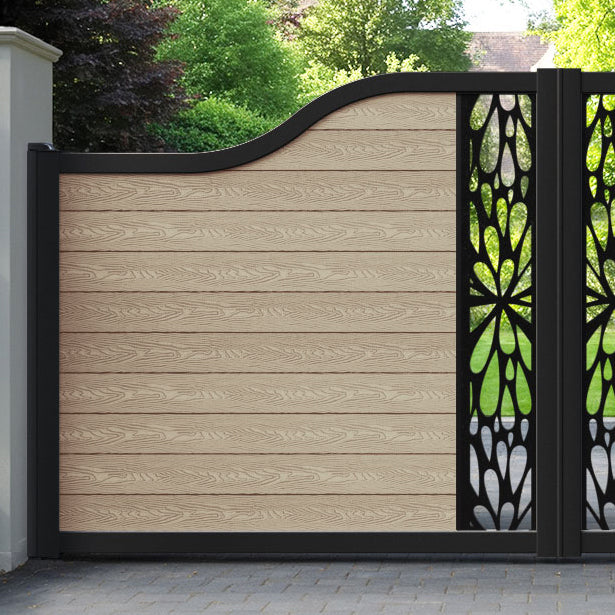 Classic Blossom Curved Top Driveway Gate - Light Oak - Middle Screen