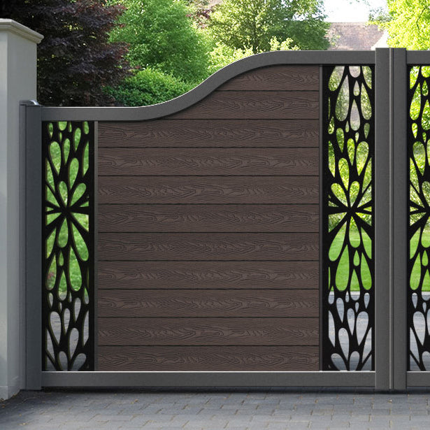 Classic Blossom Curved Top Driveway Gate - Mid Brown - Middle & End Screen