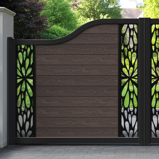 Classic Blossom Curved Top Driveway Gate - Mid Brown - Middle & End Screen