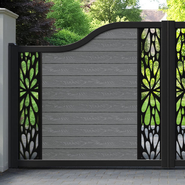 Classic Blossom Curved Top Driveway Gate - Mid Grey - Middle & End Screen