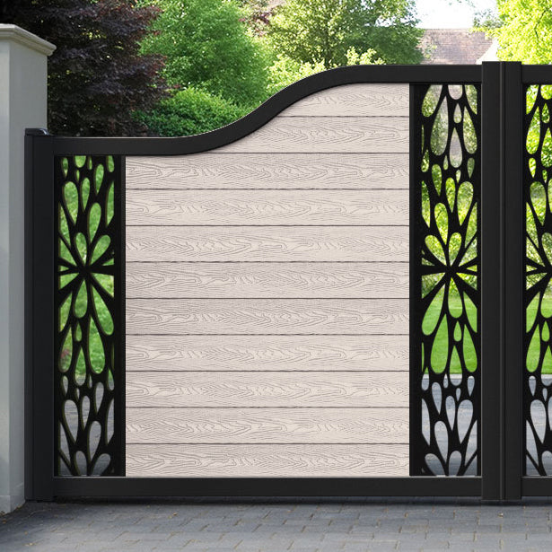 Classic Blossom Curved Top Driveway Gate - Mid Stone - Middle & End Screen