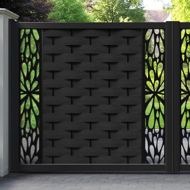 Ripple Blossom Straight Top Driveway Gate - Black - Middle & End Screen