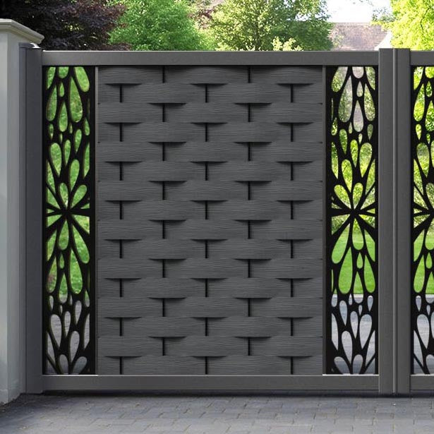 Ripple Blossom Straight Top Driveway Gate - Dark Grey - Middle & End Screen