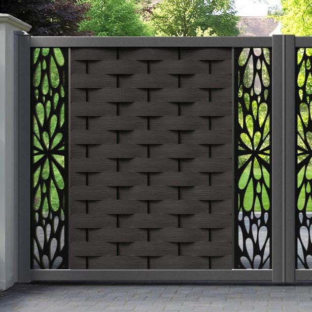 Ripple Blossom Straight Top Driveway Gate - Dark Oak - Middle & End Screen