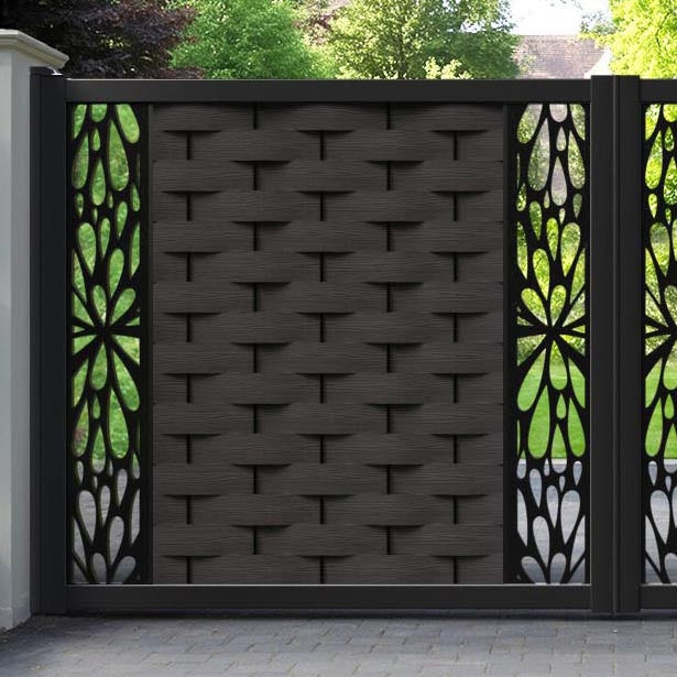 Ripple Blossom Straight Top Driveway Gate - Dark Oak - Middle & End Screen