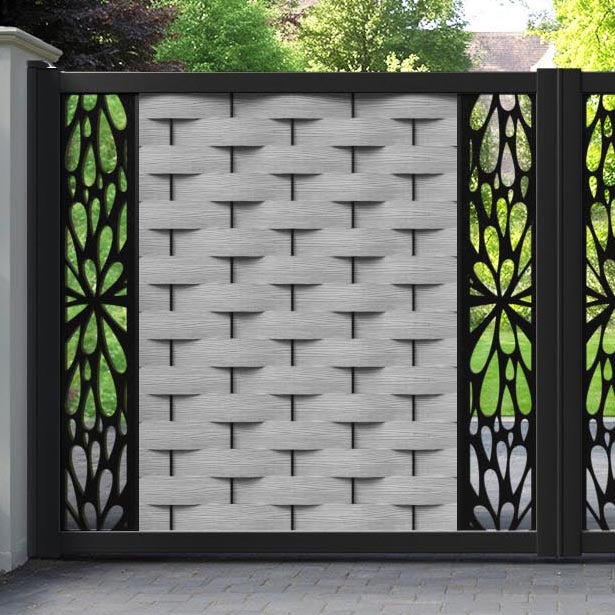 Ripple Blossom Straight Top Driveway Gate - Light Grey - Middle & End Screen