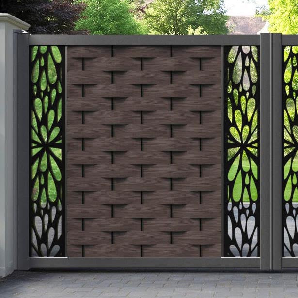 Ripple Blossom Straight Top Driveway Gate - Mid Brown - Middle & End Screen