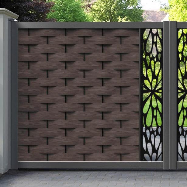 Ripple Blossom Straight Top Driveway Gate - Mid Brown - Middle Screen