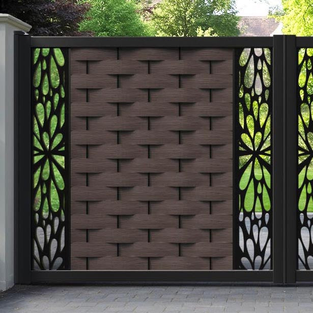 Ripple Blossom Straight Top Driveway Gate - Mid Brown - Middle & End Screen