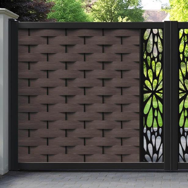 Ripple Blossom Straight Top Driveway Gate - Mid Brown - Middle Screen