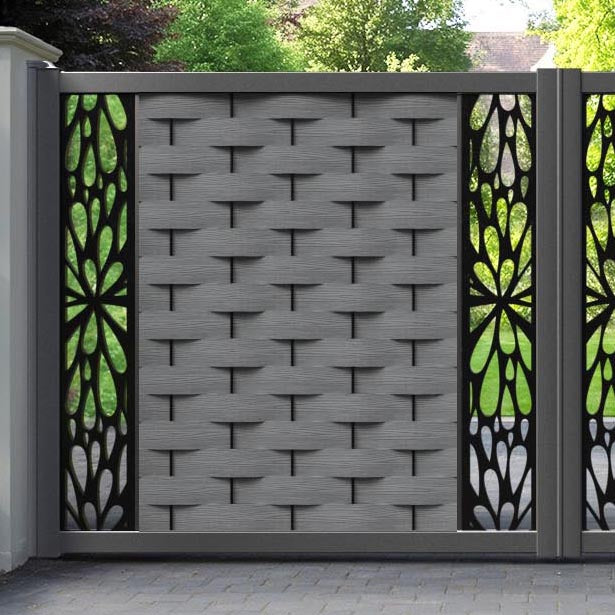 Ripple Blossom Straight Top Driveway Gate - Mid Grey - Middle & End Screen