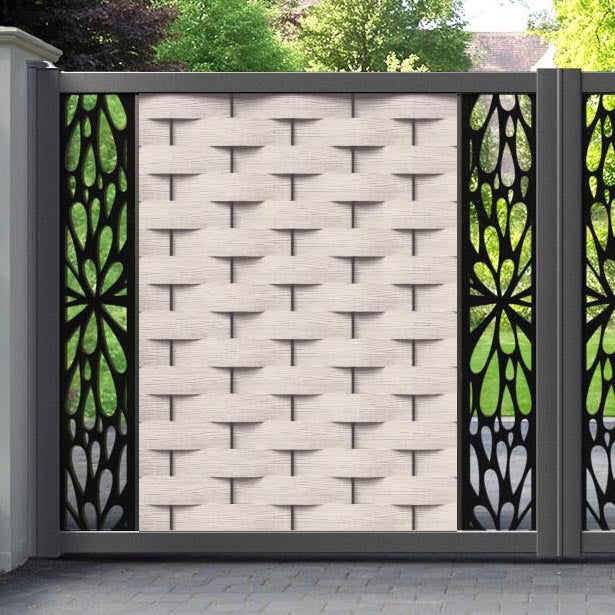 Ripple Blossom Straight Top Driveway Gate - Mid Stone - Middle & End Screen