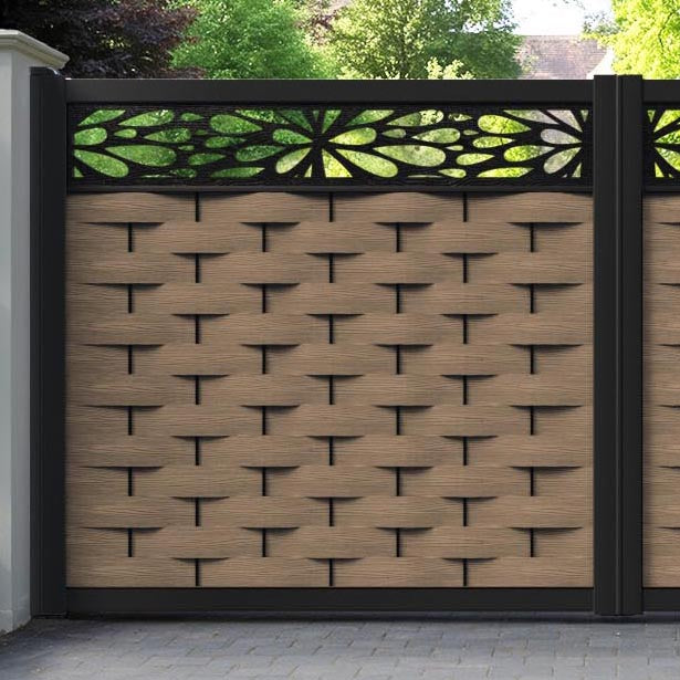 Ripple Blossom Straight Top Driveway Gate - Teak - Top Screen