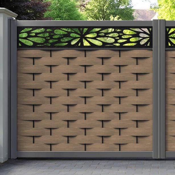 Ripple Blossom Straight Top Driveway Gate - Teak - Top Screen