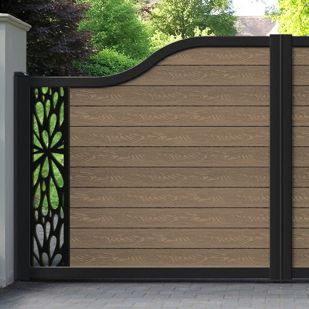 Classic Blossom Curved Top Driveway Gate - Teak - End Screen