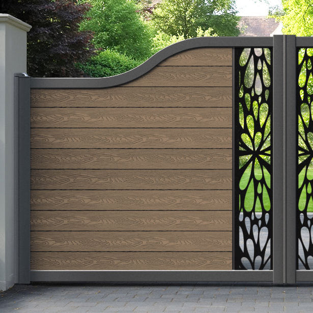 Classic Blossom Curved Top Driveway Gate - Teak - Middle Screen