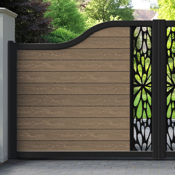 Classic Blossom Curved Top Driveway Gate - Teak - Middle Screen