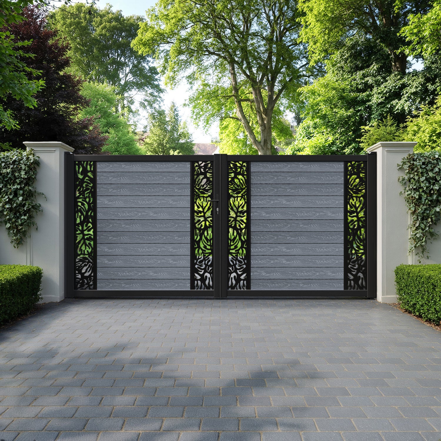 Classic Botanic Straight Top Driveway Gate - Anthracite - Middle & End Screen