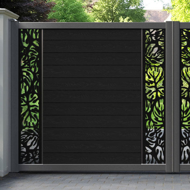 Classic Botanic Straight Top Driveway Gate - Black - Middle & End Screen