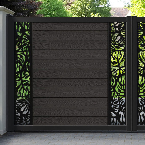Classic Botanic Straight Top Driveway Gate - Dark Oak - Middle & End Screen