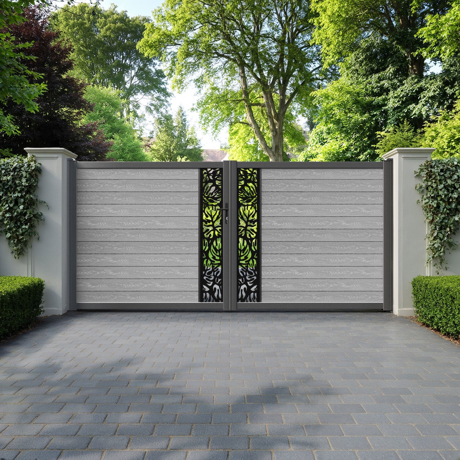 Classic Botanic Straight Top Driveway Gate - Light Grey - Middle Screen