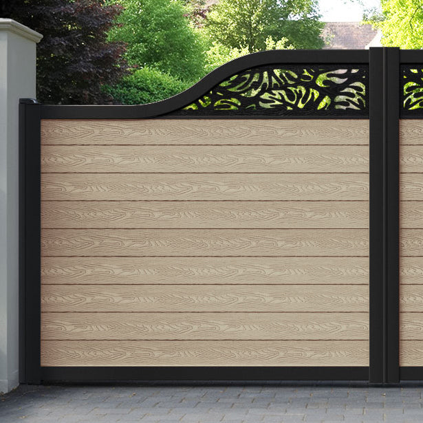 Classic Botanic Curved Top Driveway Gate - Light Oak - Top Screen