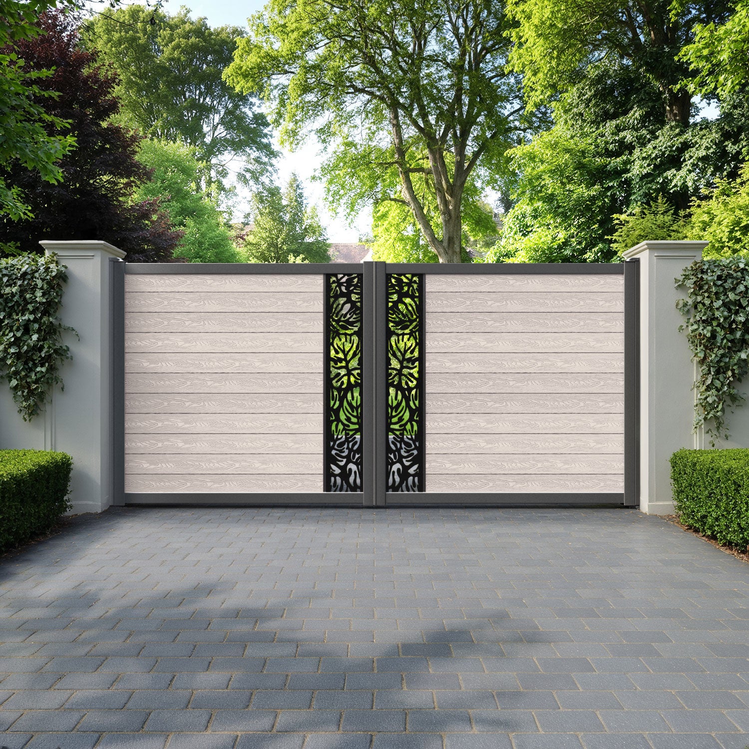 Classic Botanic Straight Top Driveway Gate - Mid Stone - Middle Screen