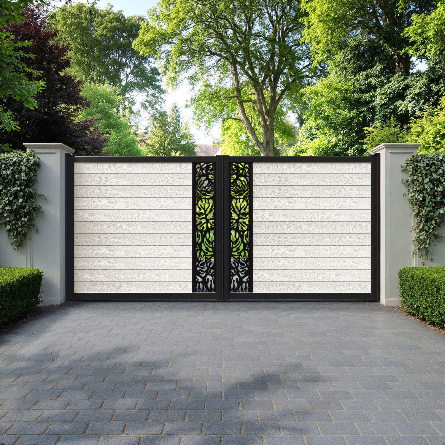 Classic Botanic Straight Top Driveway Gate - Light Stone - Middle Screen