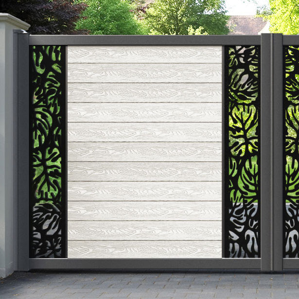 Classic Botanic Straight Top Driveway Gate - Light Stone - Middle & End Screen